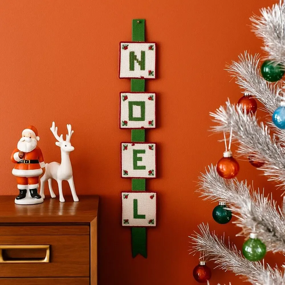 Mid Century Modern Plastic Canvas NOEL Wall Hanging Christmas Decor